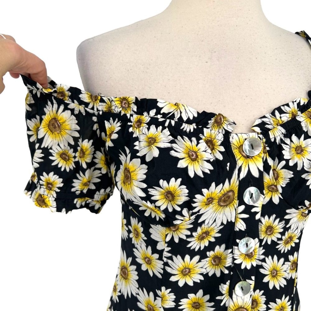 Seven Wonders Daisy Puff Sleeve Off-Shoulder Mini Dress Black White Small NWT - Picture 5 of 12